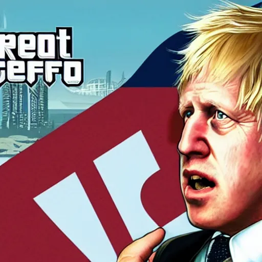 Prompt: Boris Johnson in GTA V, cover art by Stephen Bliss, boxart, loading screen