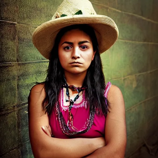 Image similar to photo of a young mexican woman in the style of martin schoeller