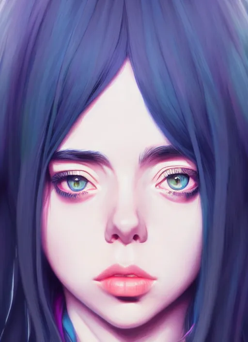 Prompt: a potrait of billie eilish as an anime, fine, realistic, shaded, lighting, ilya, kuvshinov, katsuhiro, artgerm, jeremy, lipkin, michael, garmash detailed digital art, radiant, light, detailed, intricate, environment