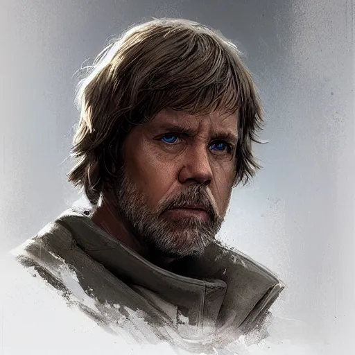 Image similar to portrait of a man by Greg Rutkowski, Commander Luke Skywalker from Star Wars Expanded Universe, he is about 60 years old, beard, wearing tactical gear of the Galactic Alliance, highly detailed portrait, digital painting, artstation, concept art, smooth, sharp foccus ilustration, Artstation HQ