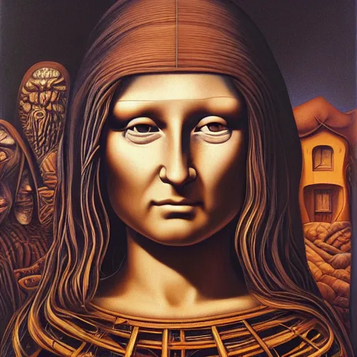 Image similar to monalisa by jacek yerka, alex gray, zdzisław beksiński, dariusz zawadzki, jeffrey smith and h.r. giger, oil on canvas, 8k highly professionally detailed, trending on artstation