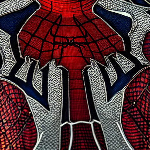 Image similar to SPIDERMAN with ornate cloak, highly detailed, 4k, HDR, smooth, sharp focus, photo-realistic, high resolution, award-winning, macro 20mm, headshot