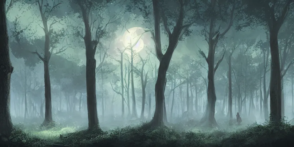 Image similar to ttrpg of a moonlit clearing in the woods, gridless, beautiful, 8 k, high quality digital art