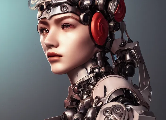 Image similar to full portrait of a mecha girl with human tattoos, intricate, octane render, ultrafine detailed, character design, trending on artstation