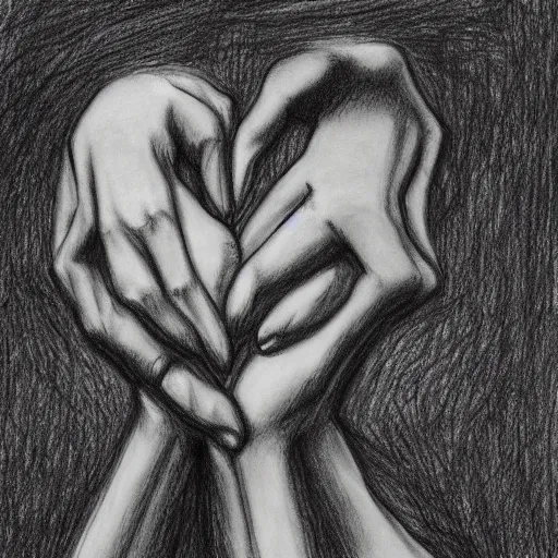 Image similar to a drawing of two hands ripping a broken heart, sadness, dark ambiance, an album cover by Godfrey Blow, featured on deviantart, lyco art, artwork, photoillustration, poster art