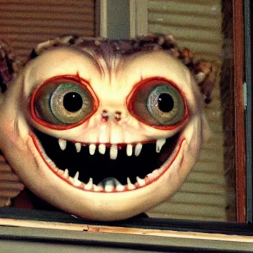 Prompt: terrifying creature with huge eyes staring at you menacingly from outside your window at night, causing high anxiety, terror, and chills down your spine