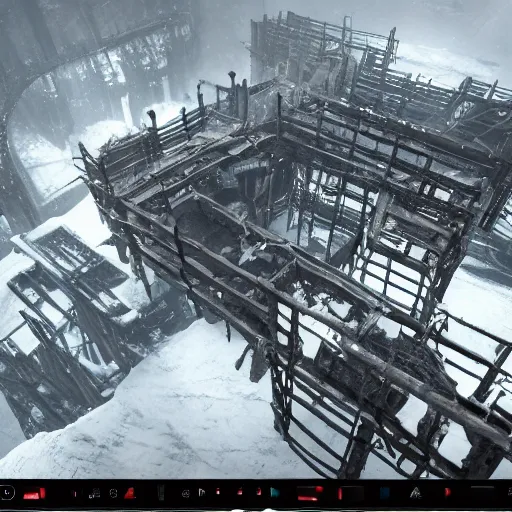 Image similar to frostpunk uninhabitable textured workplace pattern, symmetrical