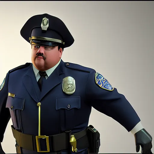 Image similar to paul blart mall cop, hyperrealistic, concept art, octane render, unreal engine 5, path tracing, advanced technology, soft lighting, ruined, alien, high quality, highly detailed, 8 k, complementary colors, cgsociety