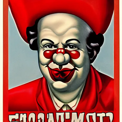 Prompt: communist clown portrait, propaganda style, poster