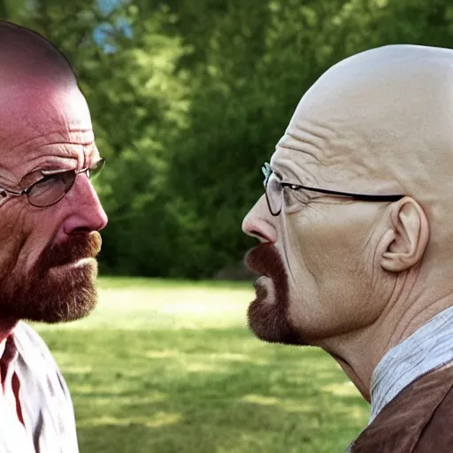 Image similar to walter white face to face with rick grimes