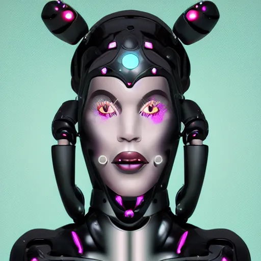 Image similar to female futuristic cartoon robot face with flower antennas