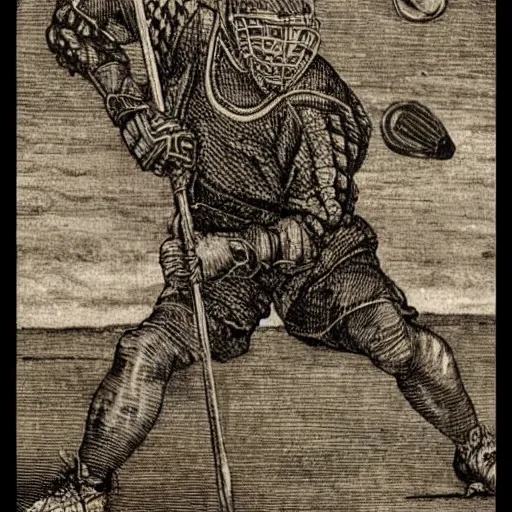 Image similar to lacrosse player, highly detailed, 8k, intricate, Albrecht Durer style H 1920