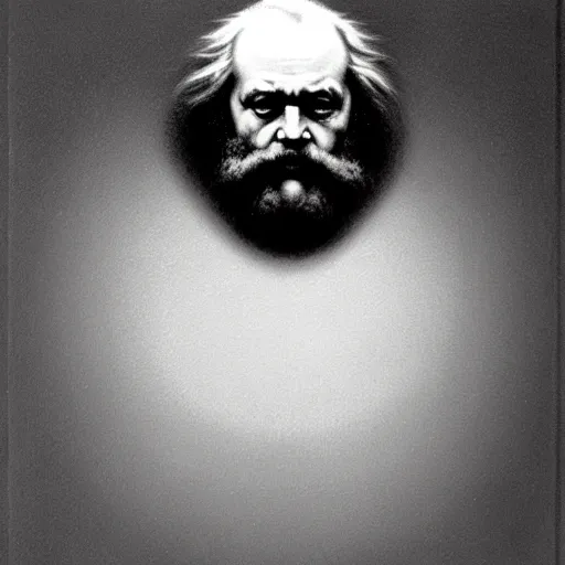 Image similar to Karl Marx. Zdzisław Beksiński