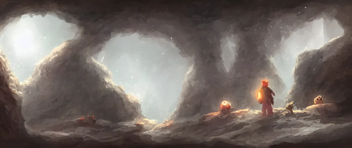 Prompt: among us characters in a cave, digital painting, concept art