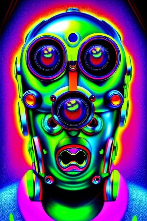 Prompt: maximalist overdetailed futuristic robot head portrait. lowbrow scifi artwork by kidsquidy ø - cult and subjekt zero. ray tracing hdr polished sharp in visionary psychedelic fineart style inspired by beastwreck jimbo phillips and salviadroid