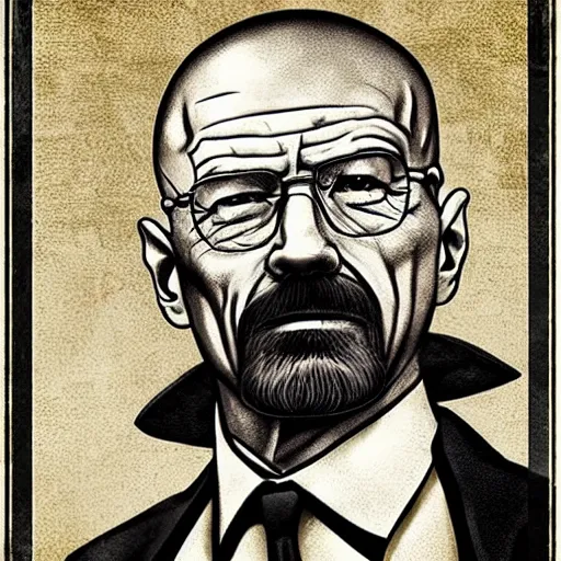 Image similar to walter white as a detective like sherlock holmes, vintage art style, ultrarealistic
