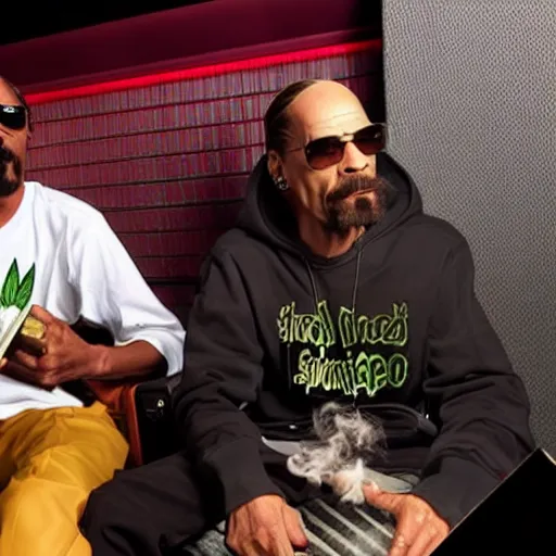 Image similar to snoop dogg and walter white smoking weed marijuana cannabis inside a music recording studio