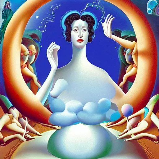 Image similar to A illustration. A rip in spacetime. Did this device in her hand open a portal to another dimension or reality?! Pride Prejudice by Jeff Koons, by Octavio Ocampo dreary