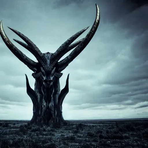 Image similar to Photo taken in the 2000's of a demon with four horns and four wings, photorealistic, film still, desolate, terrifying, weird, strange, odd, uncanny, hyper realism, highly detailed, photorealism, smooth gradients, high contrast, photorealistic