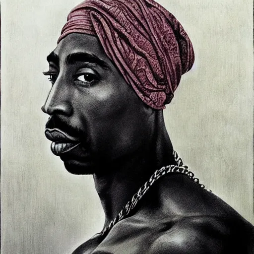 Image similar to Tupac Shakur by Zdzisław Beksiński and H.R. Giger