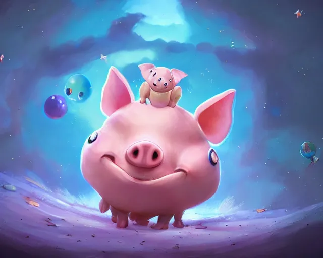 Image similar to 3D Fantasy Cute and adorable space piglet princess, huge adorable eyes, bright stars, Smooth 3D Illustration, soft render, Servando Lupini, Daniil Kudriavtsev, handpaint texture, Blender, 3DCoat