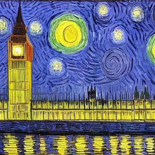 Image similar to Houses of parliament painted by Van Gogh