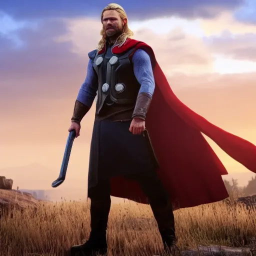 Image similar to Film still of Thor, from Red Dead Redemption 2 (2018 video game)