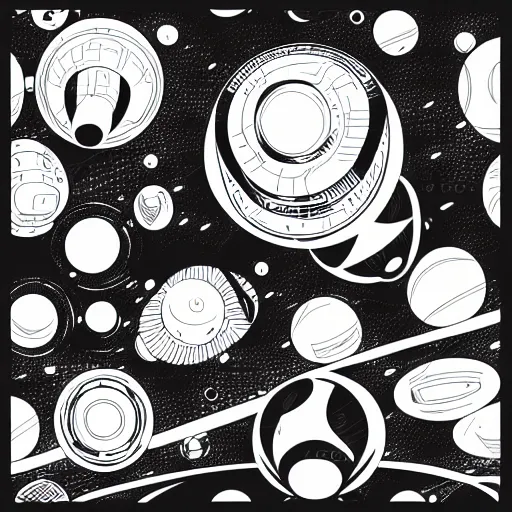 Image similar to scifi panel textures, by jack kirby, flat, vector, seamless, organic ink, black and white only