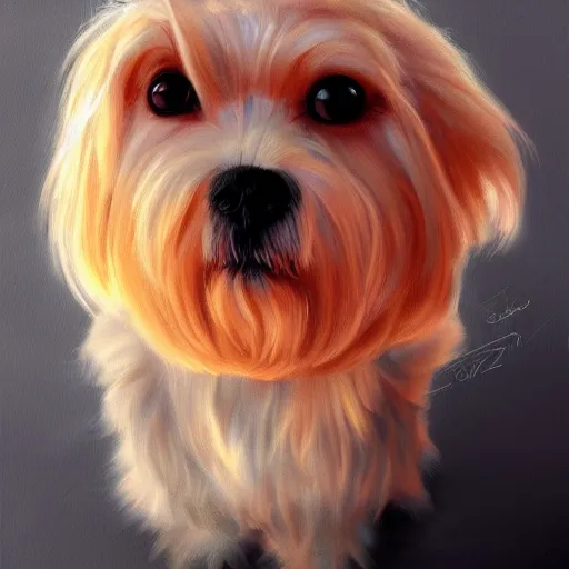 Image similar to a maltese terrier, concept art by guillermo martinez, artstation, golden hour, golden ratio portrait