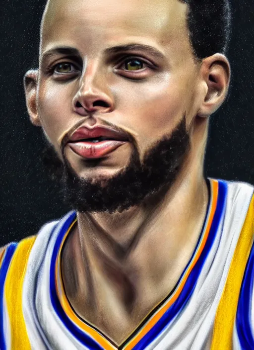 Image similar to Steph Curry in real life, face centered portrait of Steph Curry, Confident, fog, rain, volumetric lighting, beautiful, golden hour, sharp focus, ultra detailed, cgsociety by Leesha Hannigan, Ross Tran, Thierry Doizon, Kai Carpenter,Ignacio Fernández Ríos, noir art house, 4k, 35mm, fujifilm”