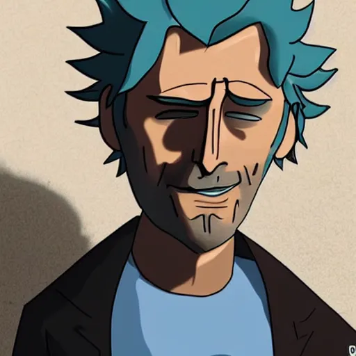 Prompt: Mads Mikkelsen as Rick Sanchez, Animation, flat, close up