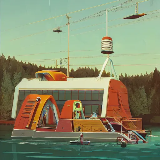 Image similar to yachting club by simon stalenhag