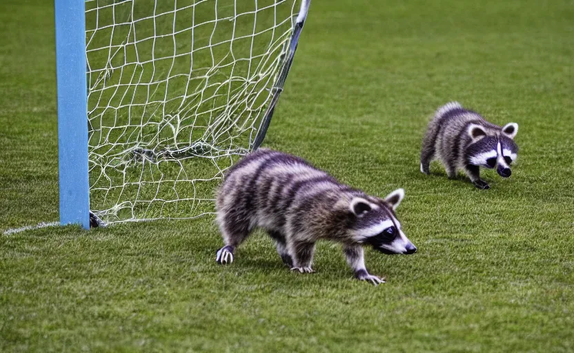 Prompt: soccer game with raccoons all over the field, sports photography, very detailed, 8 k,