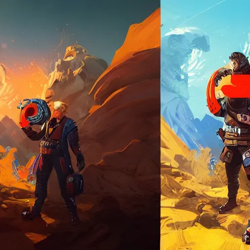 Image similar to donald trump as apex legends character, digital illustration portrait design, by android jones and greg rutkowski, retrowave color scheme, detailed, cinematic lighting, wide angle action dynamic portrait