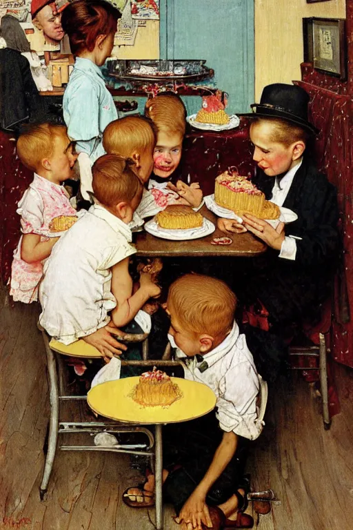 Image similar to kids eating cake by norman rockwell