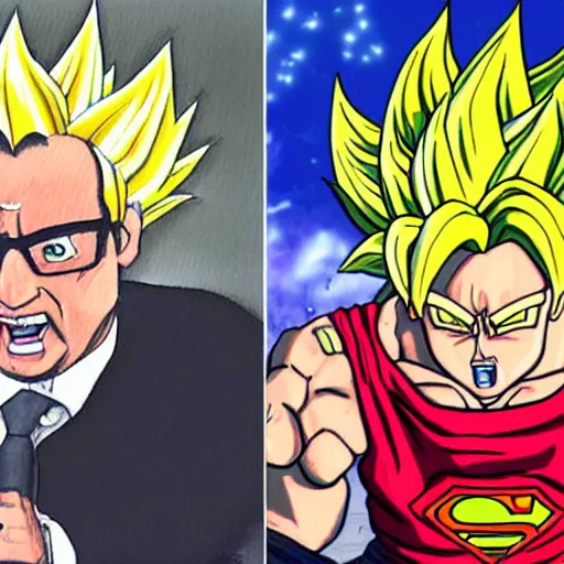 Image similar to François hollande transforming into super saiyan, drew by akira toryama