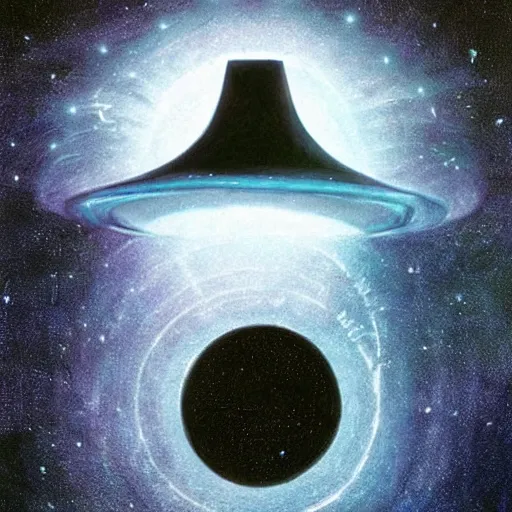 Image similar to spaceship ufo enters a blackhole, sci-fi art