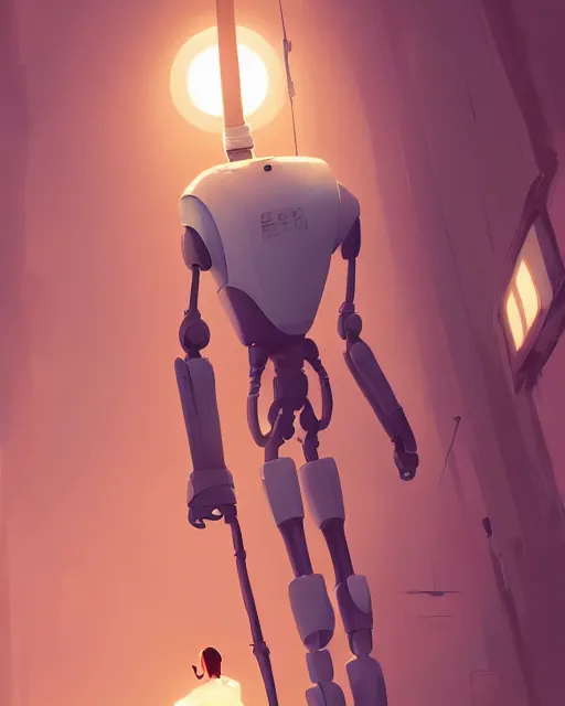 Image similar to a tall robot, cory loftis, james gilleard, atey ghailan, makoto shinkai, goro fujita, character art, rim light, exquisite lighting, clear focus, very coherent, plain background, soft painting