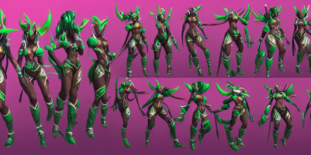 Prompt: 360 degree character sheet of Arcade Akali (wild rift). 3d render, octane render, realistic, highly detailed, trending on artstation