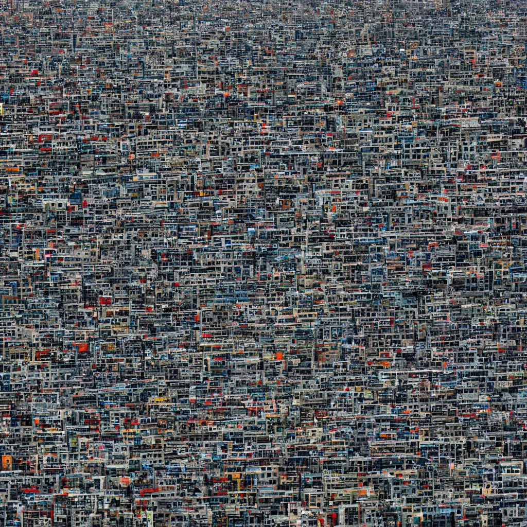 Prompt: hundred different makeshift doors combined on a large building, photographed by andreas gursky, sony a 7 r 3, f 1 1, ultra detailed,