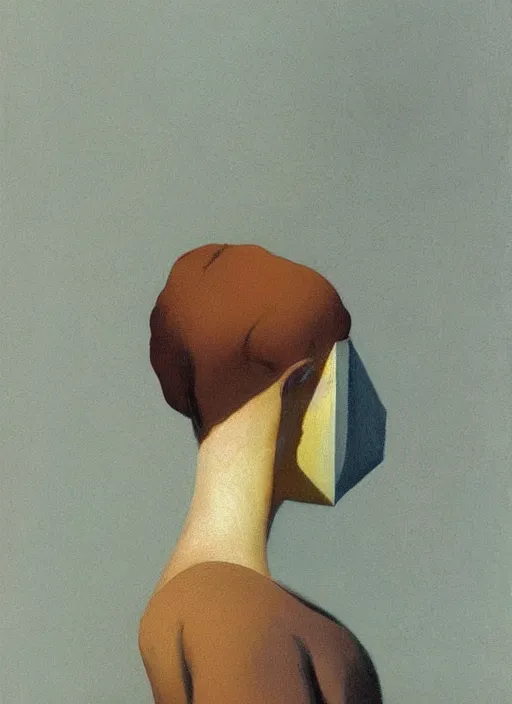 Prompt: closeup of woman with a paper bag over the head Edward Hopper and James Gilleard, Zdzislaw Beksinski, highly detailed
