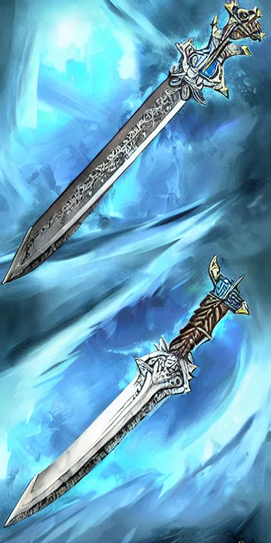 Image similar to icy warrior sword blade, blue war theme sword blade, fantasy sword of warrior, armored sword blade, glacier coloring, epic fantasy style art, fantasy epic digital art, epic fantasy weapon art