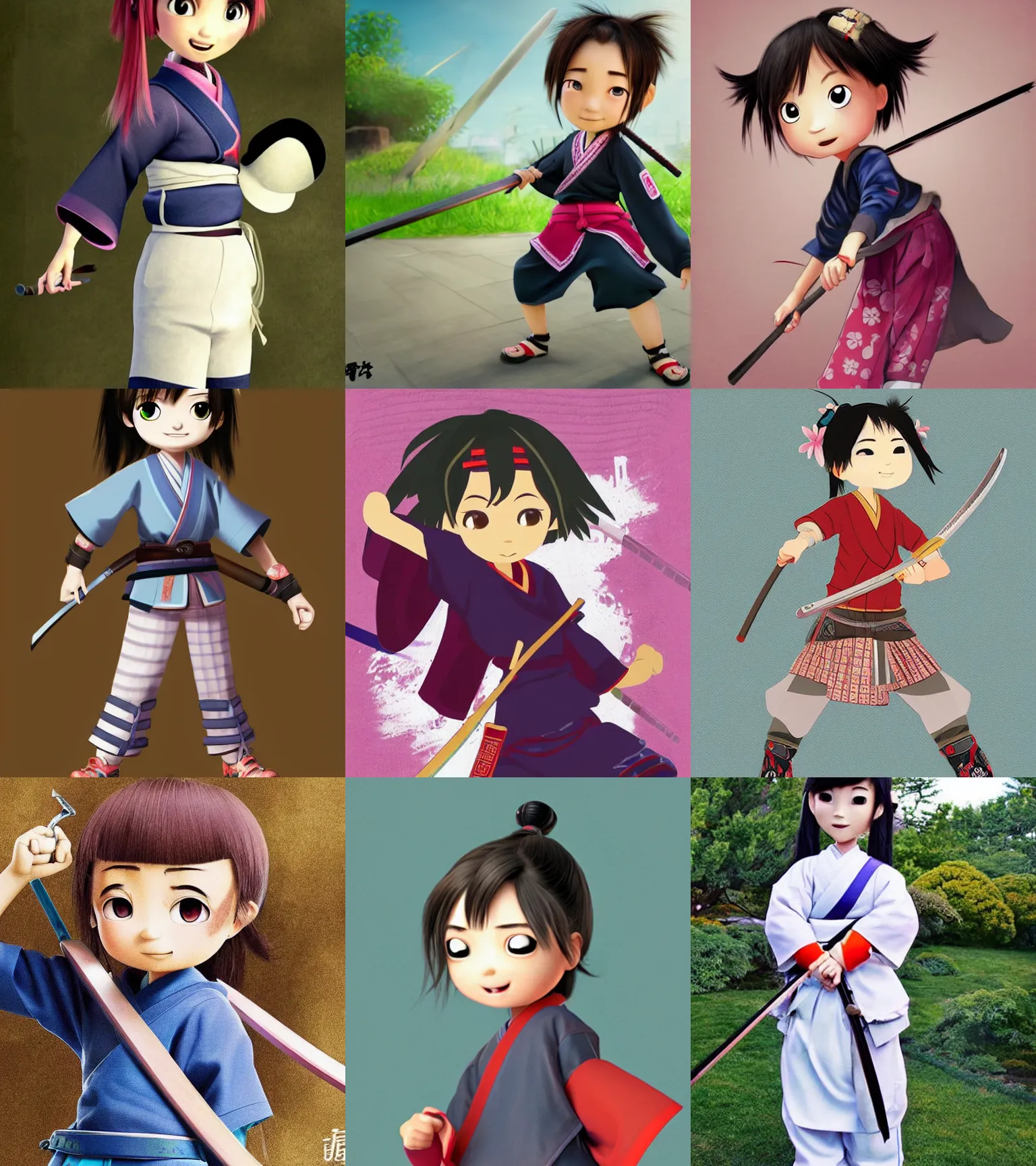 Prompt: extremely cute and adorable very tomboyish tomboy samurai girl with a strong japanese aristocratic - style image, by pixar