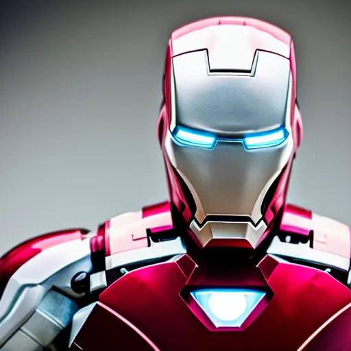 Image similar to close - up ironman in a white armor, shallow depth of field, moody lighting, 8 k,