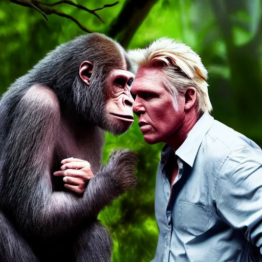 Image similar to stunning award winning hyperrealistic hdr 8 k highly detailed photo of garry busey fighting an ape