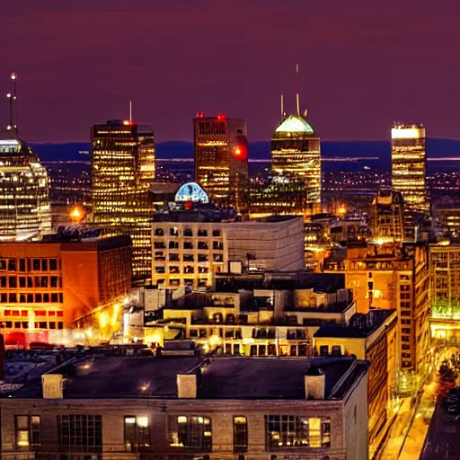 Prompt: montreal cityscape at night