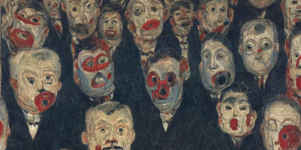 Image similar to self portrait with masks. james ensor. ( 1 8 9 8 ) oil on canvas