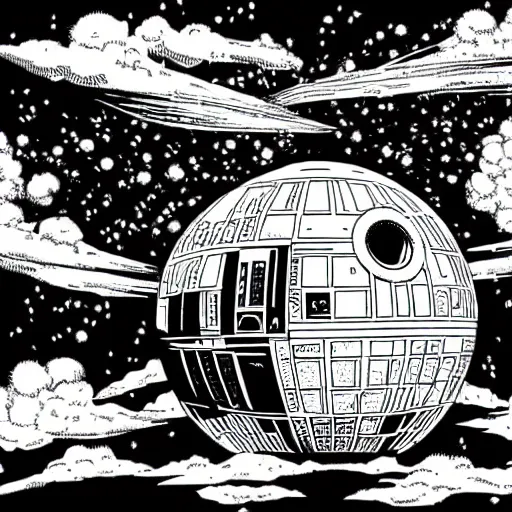 Prompt: mcbess illustration of an exploding death star