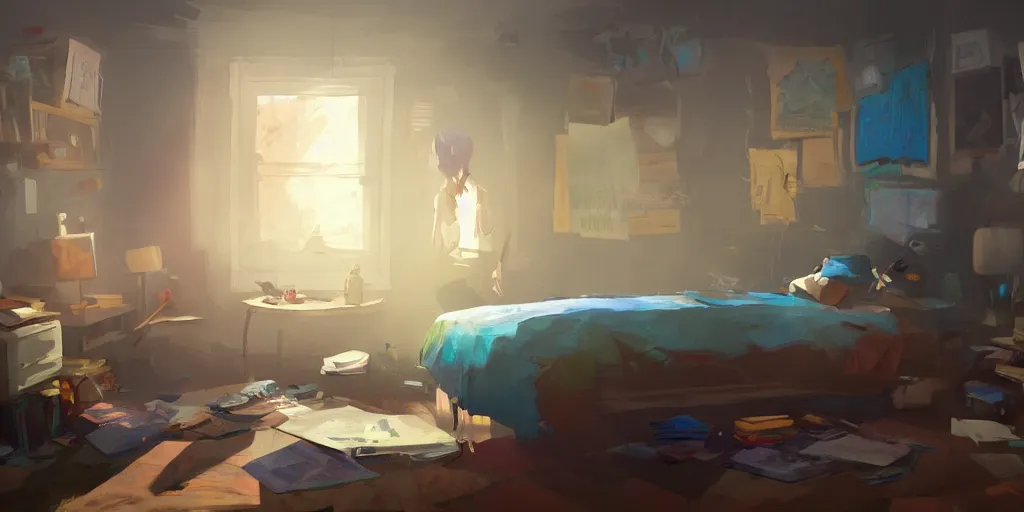 Image similar to an environmental concept art of life is strange, chloe price, bedroom interior, highly detailed, environmental light, cinematic by francis tneh