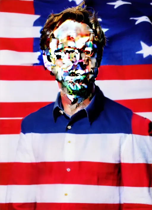 Prompt: election portrait of a person looking like brock pierce, american flag on background, cowboy style.